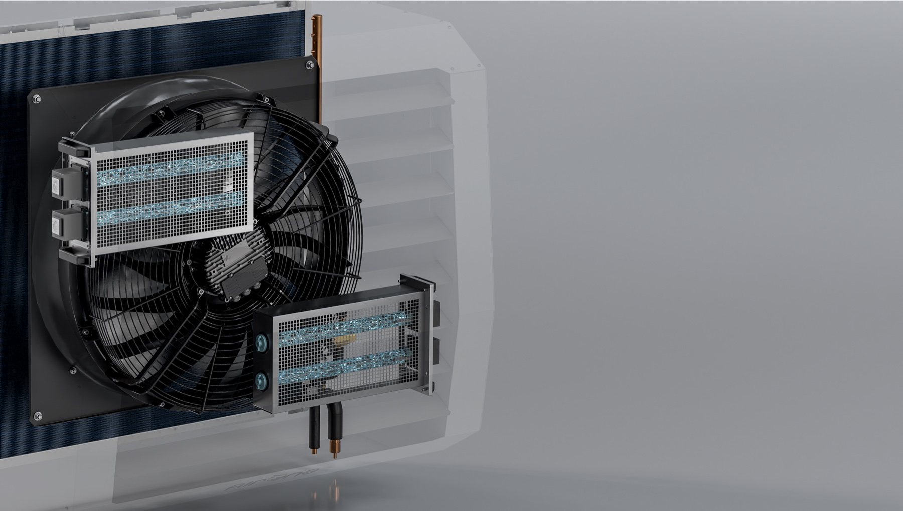 Rendering tecnico in trasparenza dell’interno AirONE Air Heater